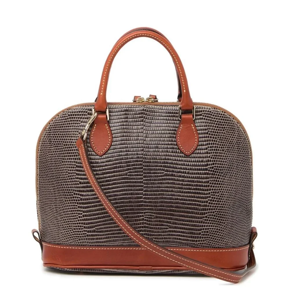 SOLD Dooney & Bourke Womens Grey Leather Lizard Embossed Zip Zip Satchel Handbag - Picture 12 of 14